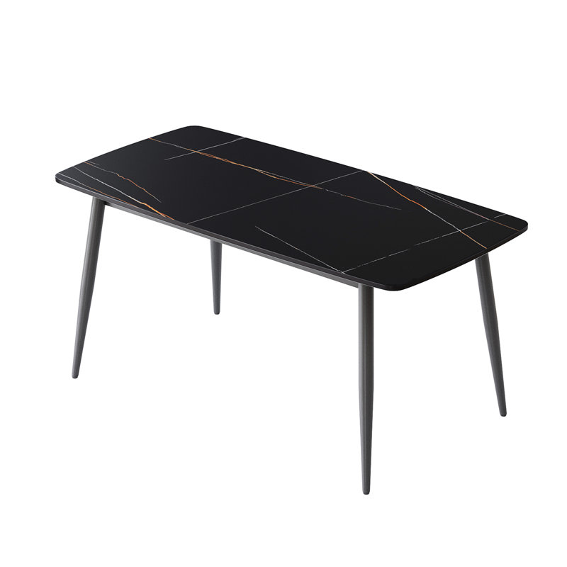 Table de salle à manger de 63,75 po avec pieds en métal gris rectangulaires rectangulaires et rectangulaires résistants à la chaleur - Perméabilité à l'eau Stainlow