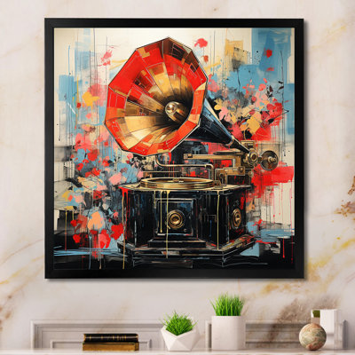 " Red Blue Phonograph Collage "