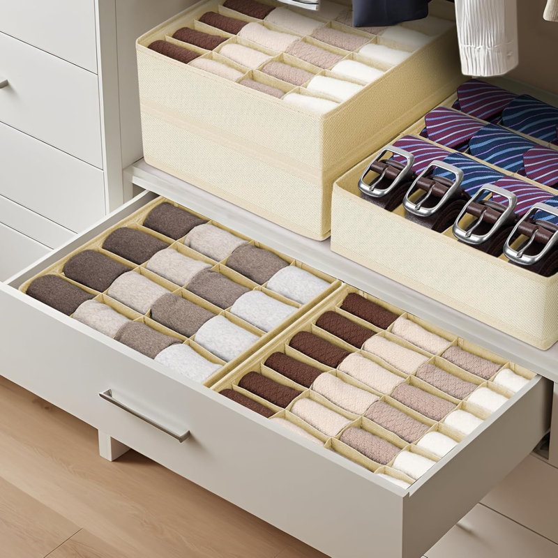 Sock Organiser Organisateur de tiroir - Solution de rangement de placard pliable pour chaussettes, sous-vêtements, cravates, ceintures et accessoires, ensemble de 2