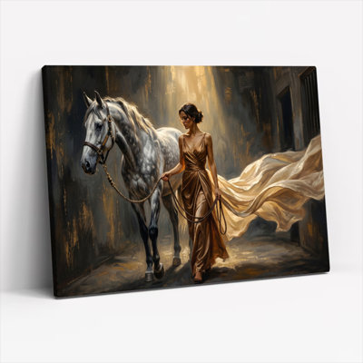 «Gallery Wrap», art mural sur toile pour le salon, la chambre à coucher, le bureau ou le vestibule - décoration murale décorative avec femme cheval