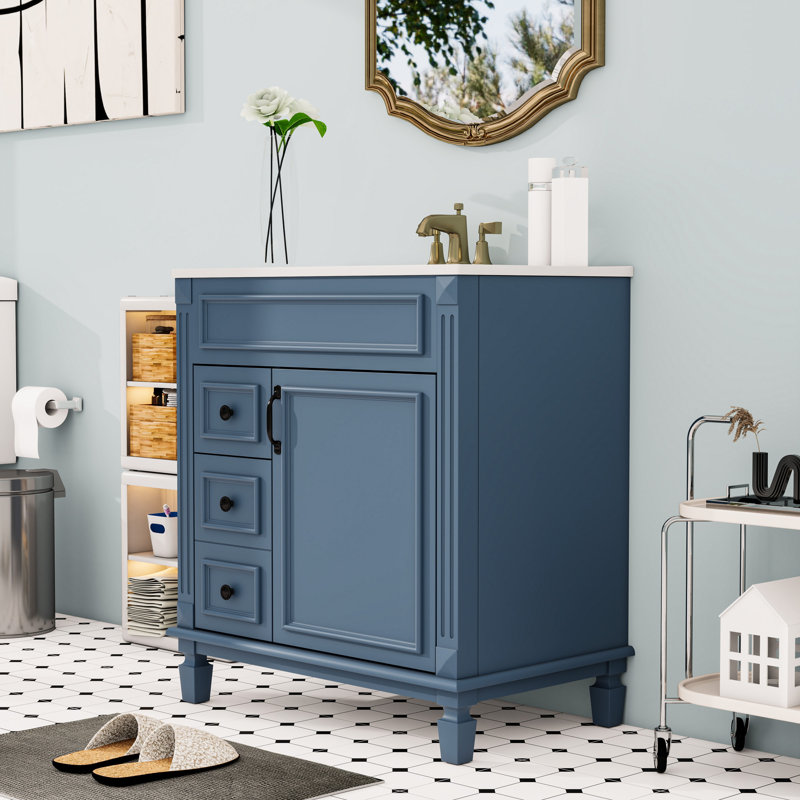 Meuble-lavabo avec lavabo, 2 tiroirs et tablette réglable, Bleu