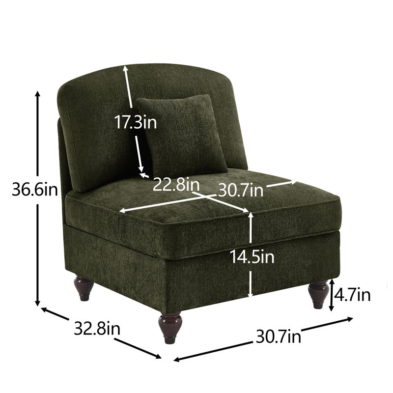 Armless Sofa Chenille W/1 Pillow -Green