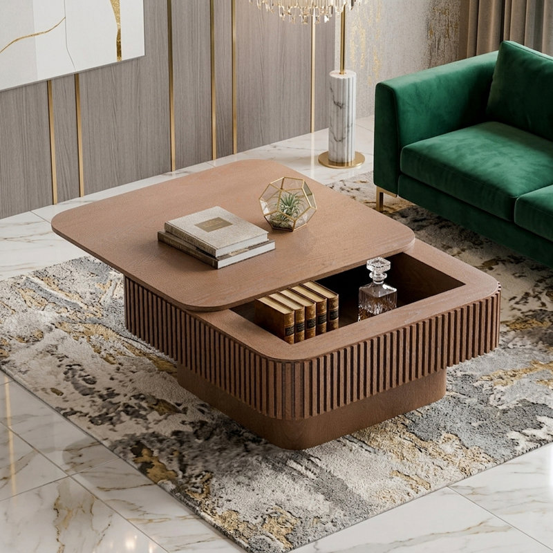 Square Coffee Table With Storage, Walnut