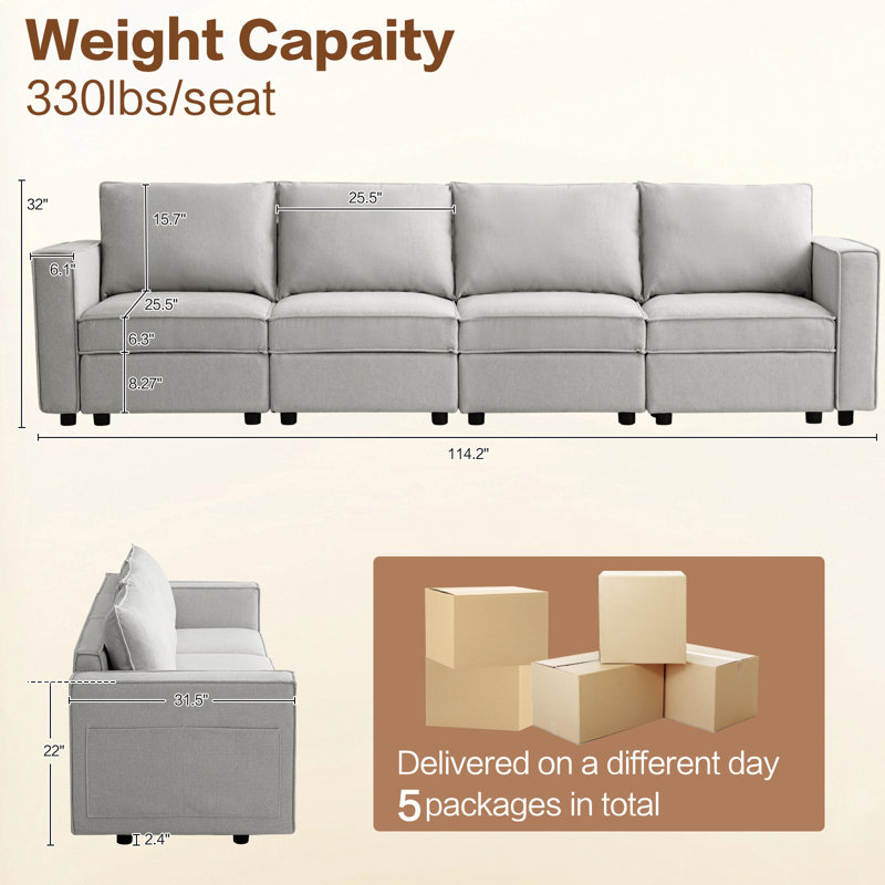 Canapé modulaire avec rangement pour grands sièges, Gris