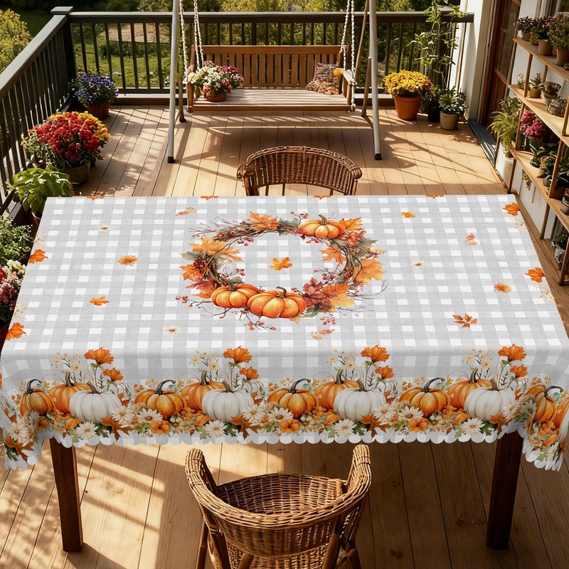 Checkered pattern design with Machine-washable polyester tablecloth, 70.8" L x 55.12" W