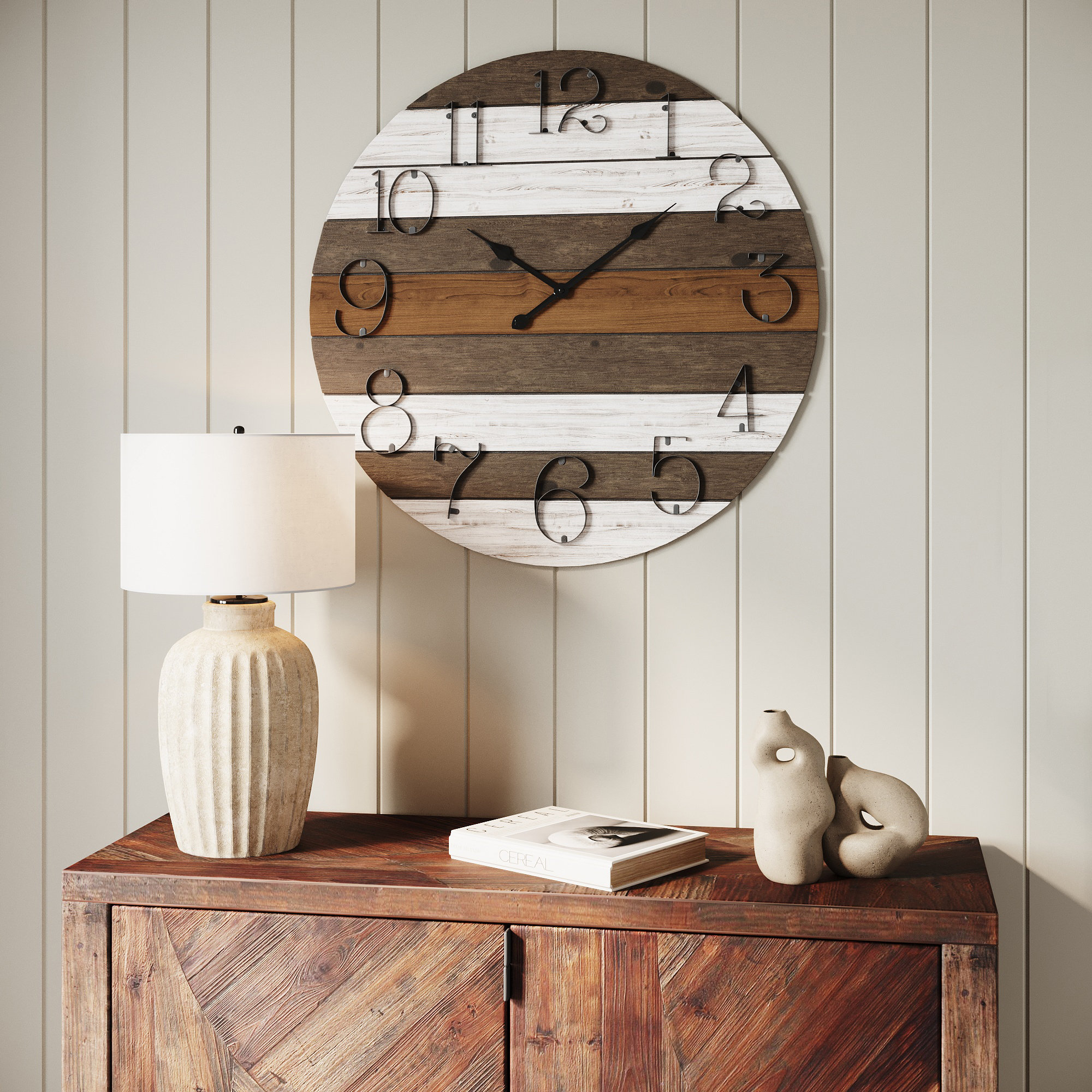 Gracie Oaks Brenna Round Wood Rustic Farmhouse Style Wall Clock ...