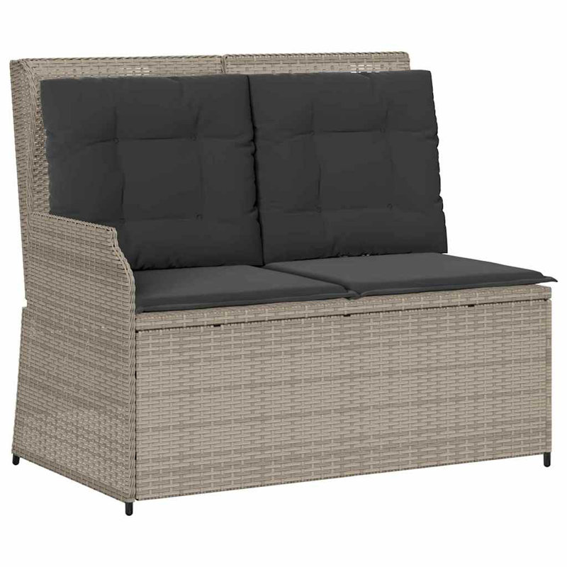 Poly Rattan Outdoor Bench, Black, Light Grey