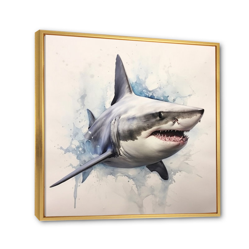 " Fierce Shark I ", 16" H x 16" W x 1" D, Gold Floater Framed