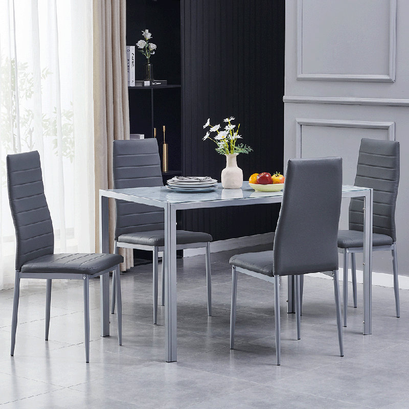 Glass Top Metal Base Dining Table, Grey/Blue