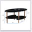Table basse ovale en verre avec pieds en bois de chêne, conception à 3 couches pour les salons modernes et élégants