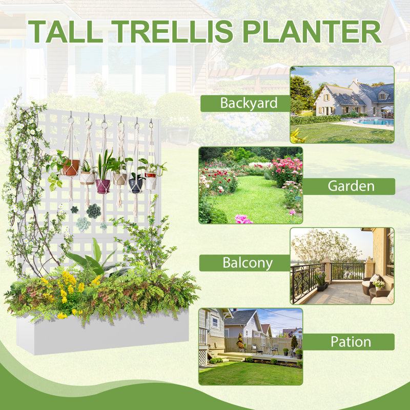 Boîte à fleurs en métal avec treillis, lit de jardin surélevé avec treillis pour plantes grimpantes, boîte à fleurs extérieure avec trous de drainage pour patio, balcon et jardin