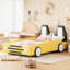 Lit de voiture de course simple avec roues jaunes et fabrication ferme - Plateforme robuste en forme de voiture de repos durable-1536834654
