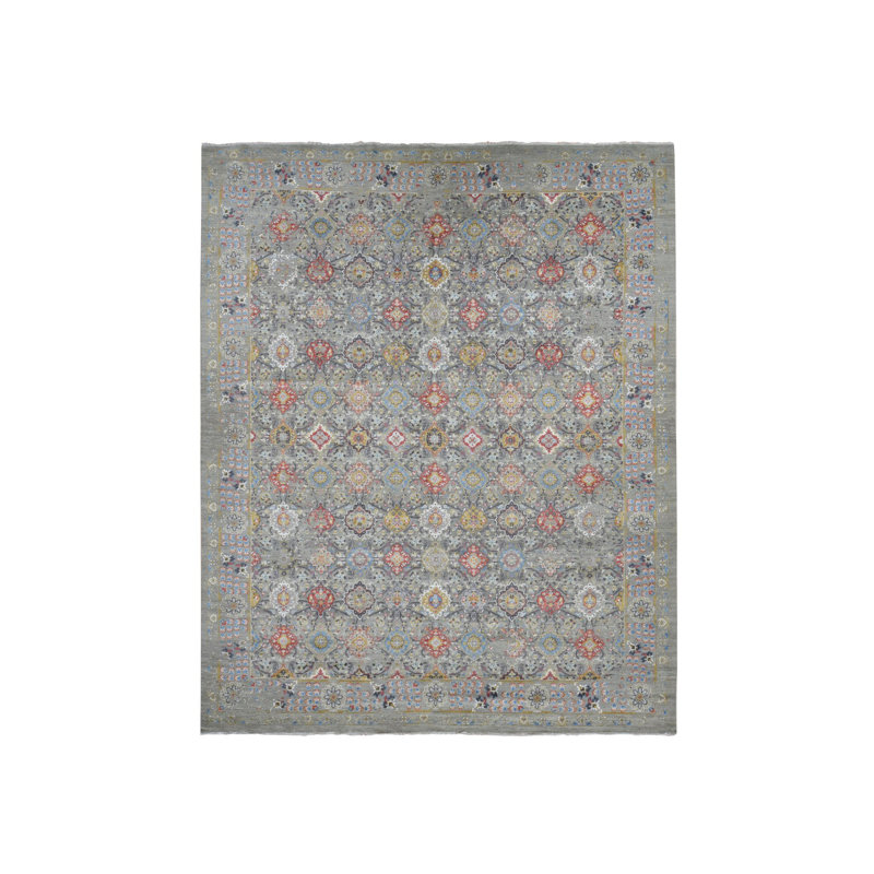 Tapis surdimensionné en laine et soie noué à la main 12 pi x 15 pi 1 po gris 543A24D9D27F408DA47EC37E40F70685