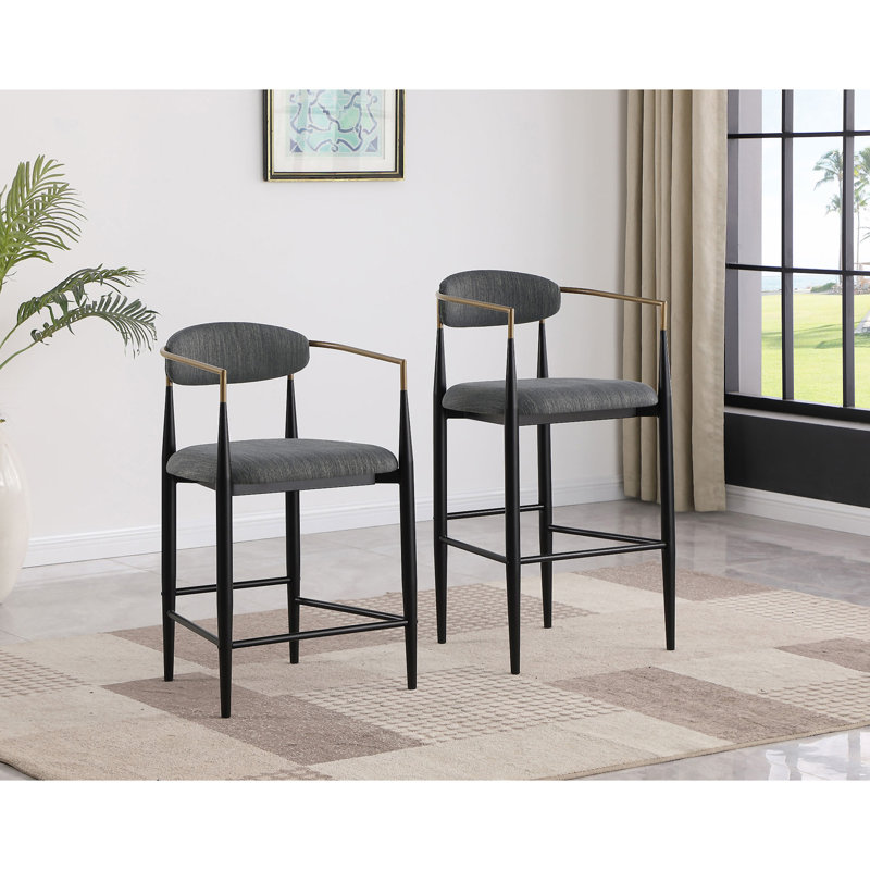 Chaise de comptoir rembourrée en tissu foncé Renfroe (sans la table), Gris foncé