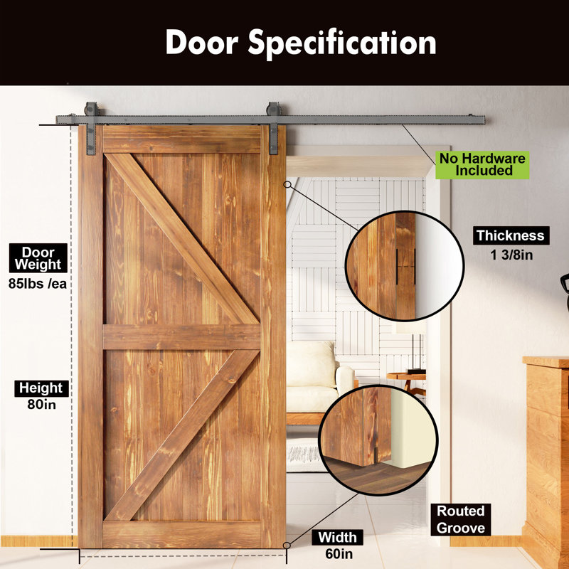 Porte en bois de pin massif 5-en-1 de conception unique non assemblée seulement, Early American, 60 po x 80 po