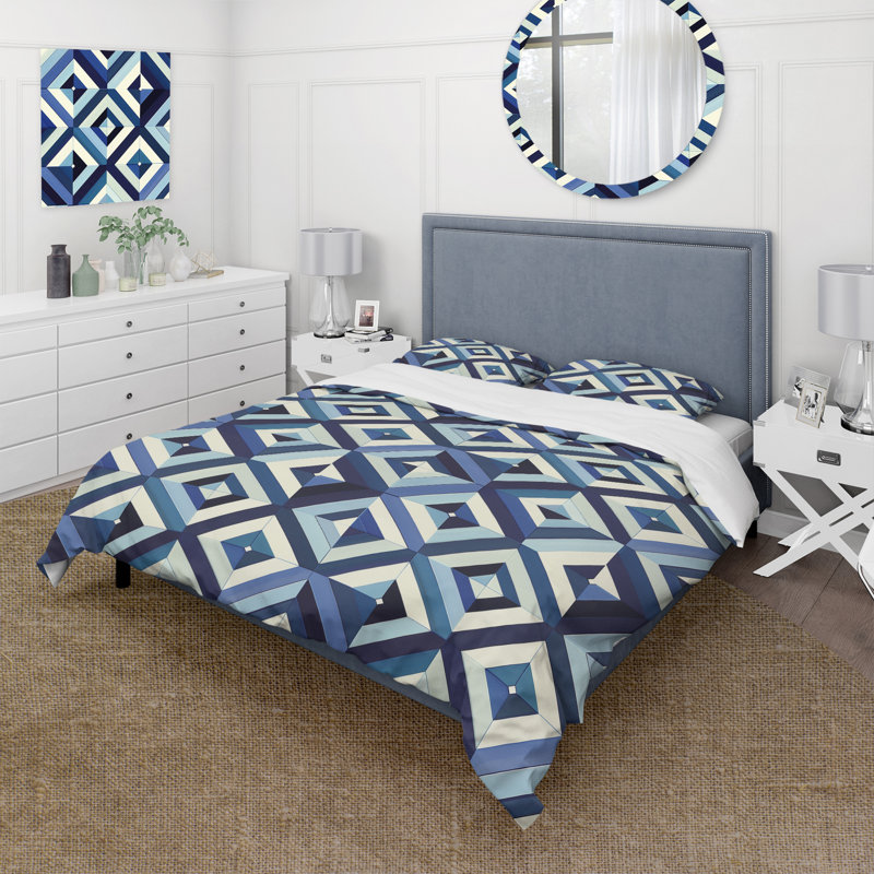 Ensemble de housse de couette bleu beige Midcentury Maze Dream - Midcentury