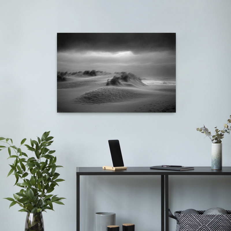 «Stormy Beach Dunes», art dramatique abstrait côtier, H 16 po x l 24 po