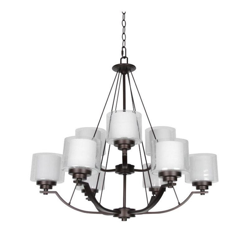 Lustre classique 9 lumières à abat-jour Sophina, Bronze provincial