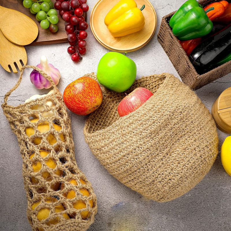 Yellow Hemp Basket For Kitchen Use