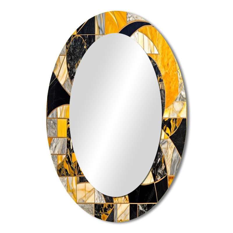 Or et noir en mouvement II - miroir décoratif ovale abstrait sur métal, 36 po x 24 po