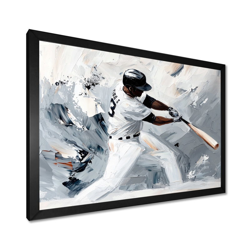 Abstrait baseball pâte Swing I - Sport Baseball Wall Art Living Room, Reproduction encadrée d'une seule photo sans pass, Noir