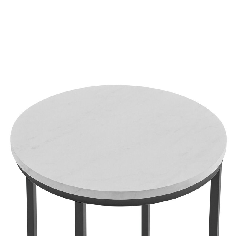 Mugsy Cross Legs End Table, White Marble, Black