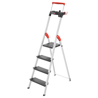 Hailo L100 4-Step Aluminum Lightweight Folding Step Ladder - 330 lb Load