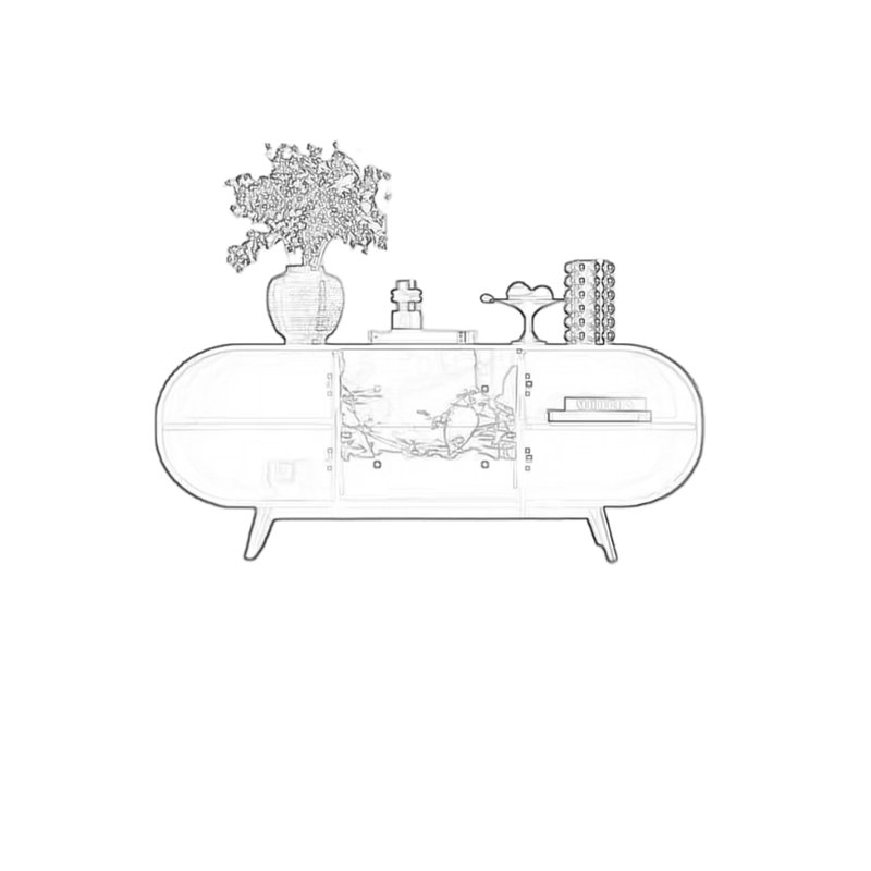 Buffet en bois de noyer avec portes et tiroirs, Blanc