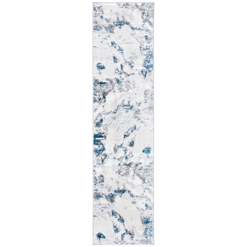 Mcelwain Abstract Gray/Blue Area Rug, Runner 2' x 10'