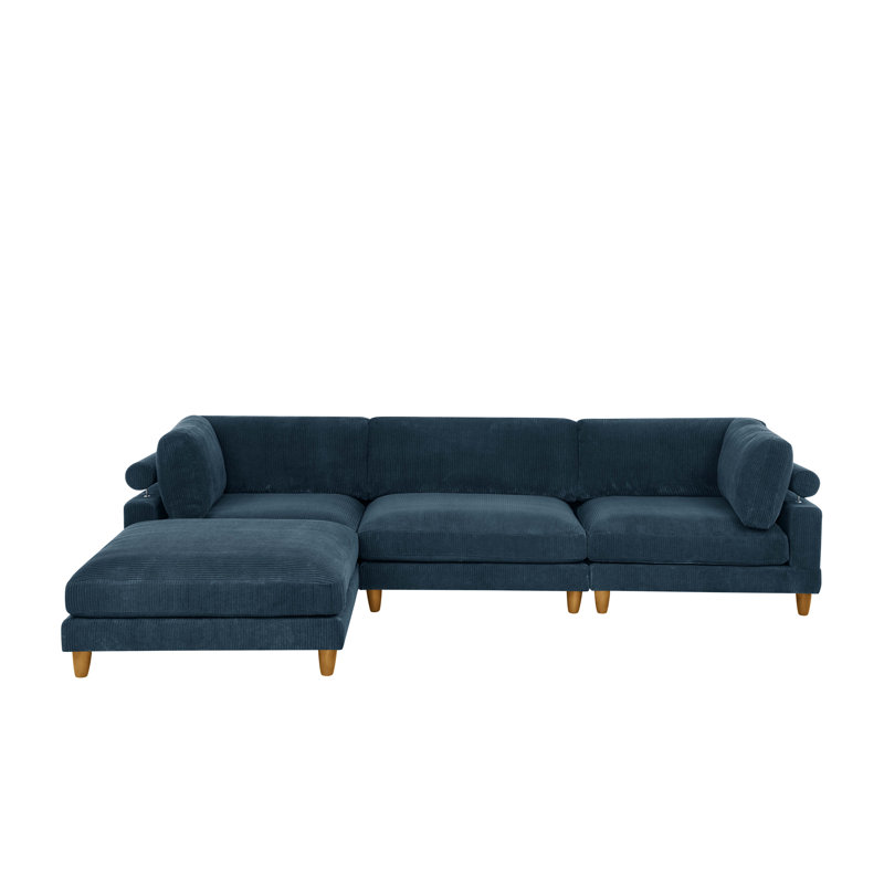 Barbarette 133.5'' Corduroy Reversible Modular Sectional, Blue Corduroy