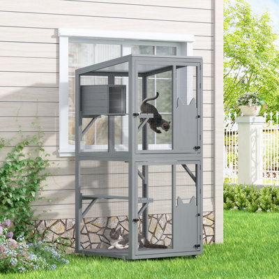Tucker Murphy Pet™ Catio Outdoor Cat Enclosure Window Access, Outdoor Cat House With Wheels, Cage For Cats Indoor