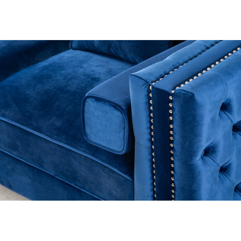 Canapé Chesterfield Zaida, Velours bleu