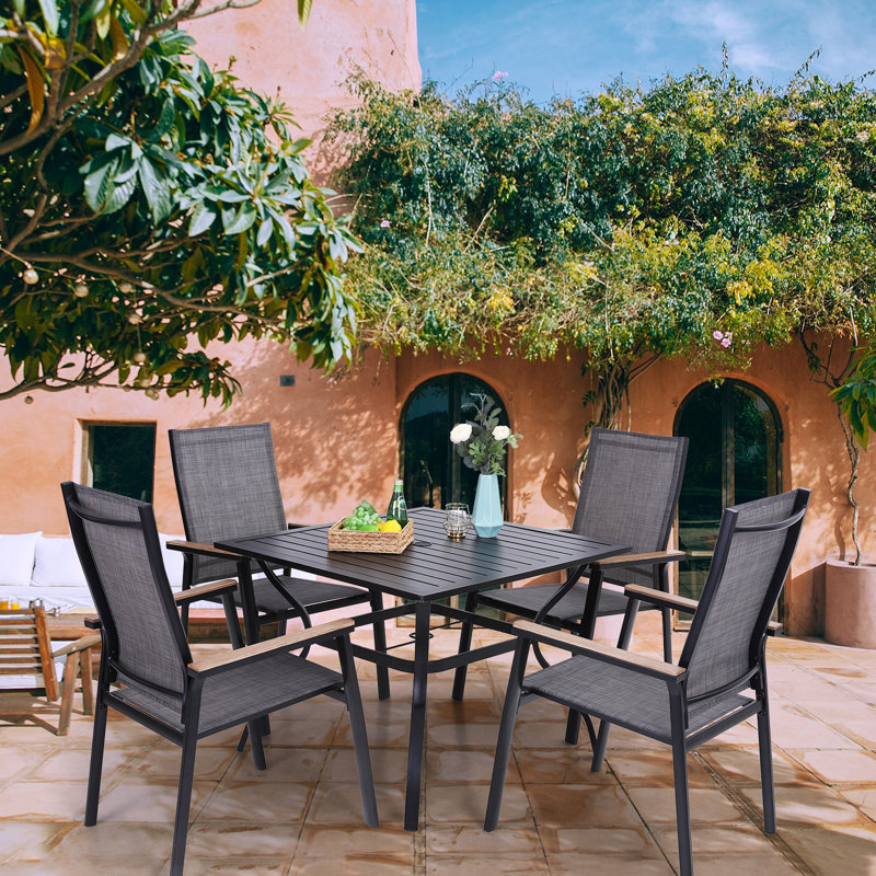 Alyah 4 - Person Patio Dining Set with Square Table, Black