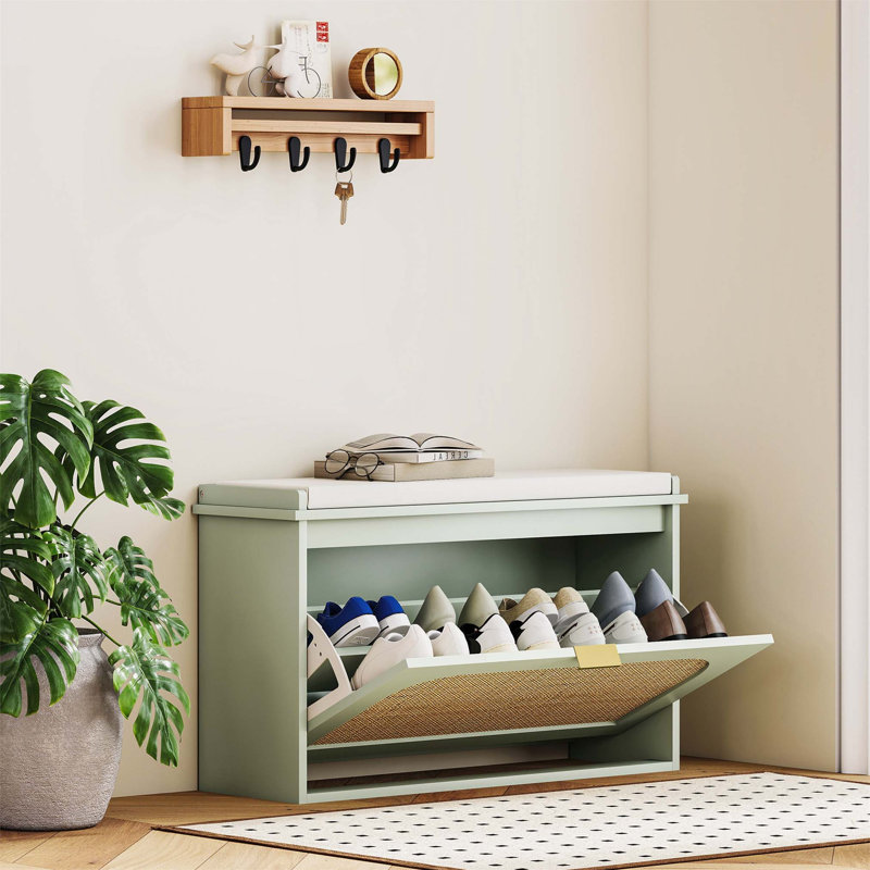 Shoe Storage Bench, 47cm H x 80cm W x 26cm D, Beige/Green