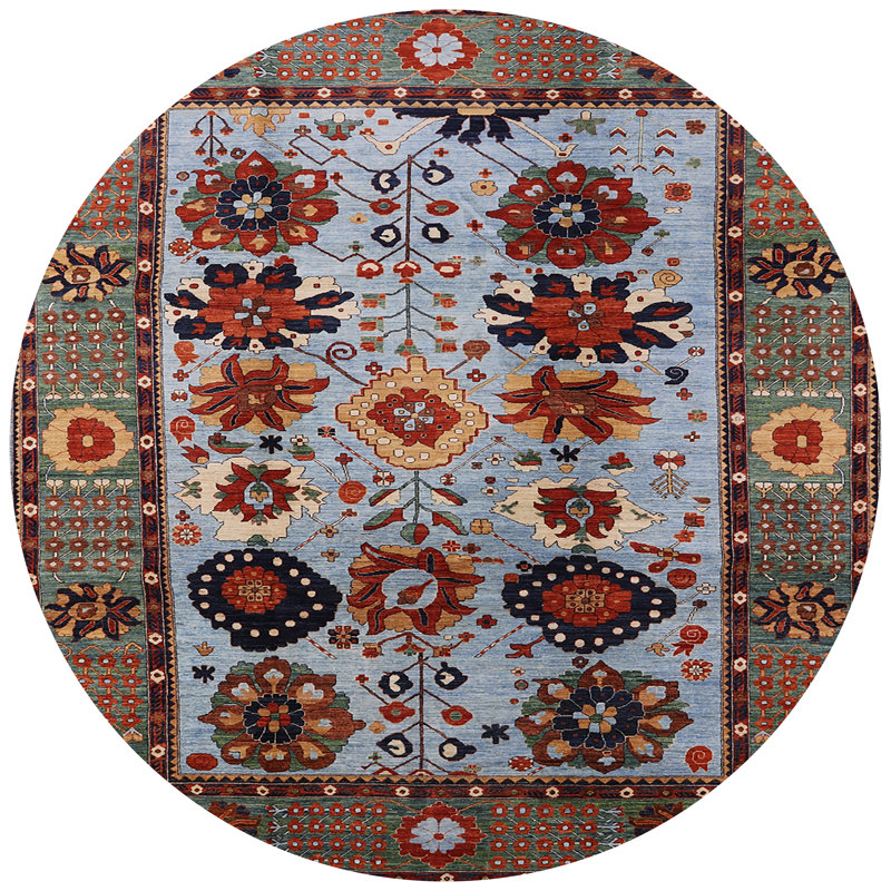 Tapis oriental rouge et bleu, Rond 8 pi