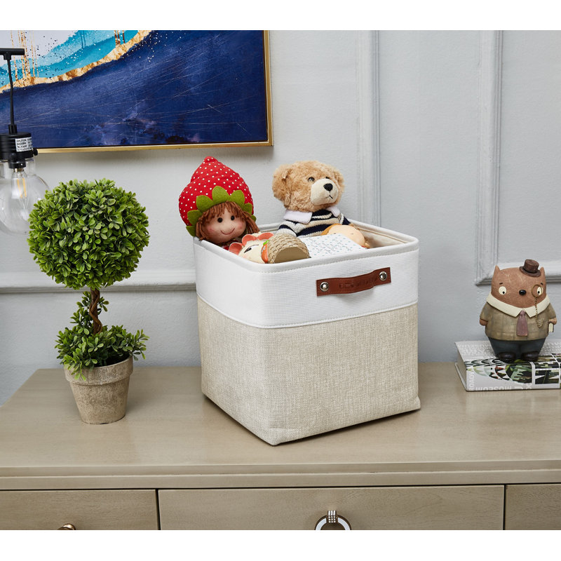 Fabric Bin Set, Beige/White, 11" H x 11" W x 11" D