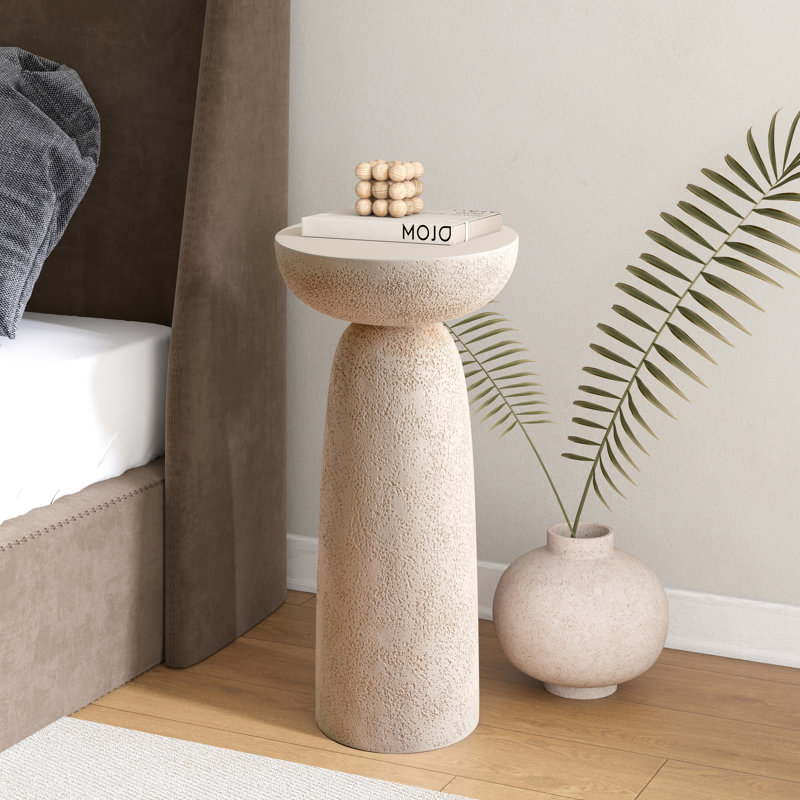 Sleek Cylinder Sandstone Side Table, Cream