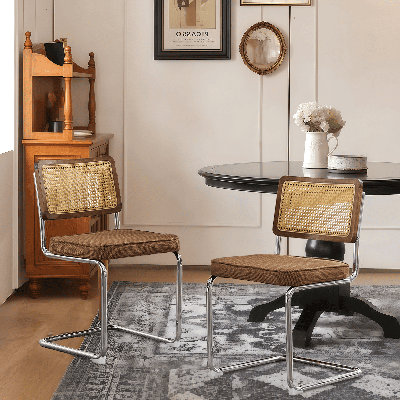 Chaise d'appoint rembourrée Crumley avec dossier en rotin et structure en acier