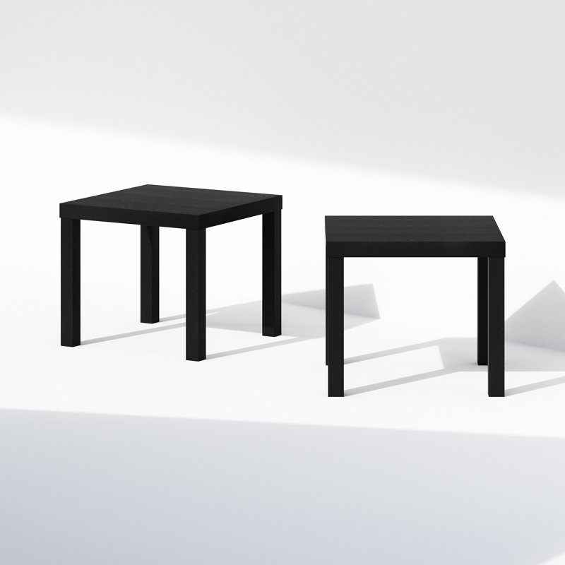 Ebern Designs Simple Square Coffee Table, Side Table, Set of 2, Black