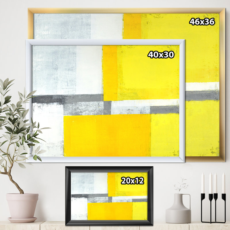«Gray and Yellow Blue Abstract», reproduction d'art sur toile, H 12 po x l 20 po x p 1 po, Toile tendue