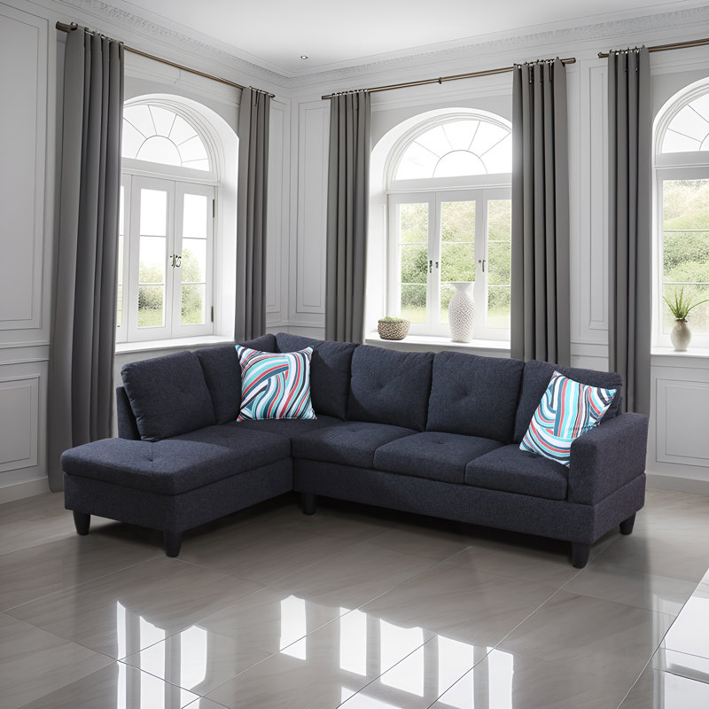 Shameeka Upholstered L-Shaped Sectional, Dark Gray Linen