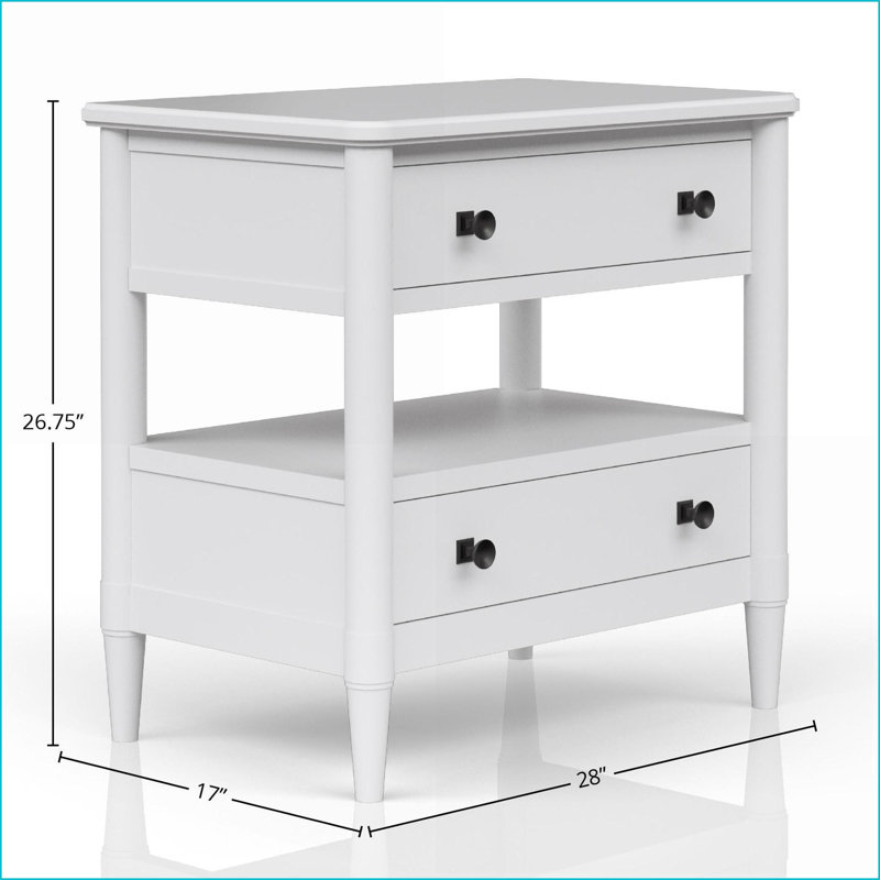 Table de chevet blanche à 2 tiroirs avec rangement doublé de feutre et de cèdre
