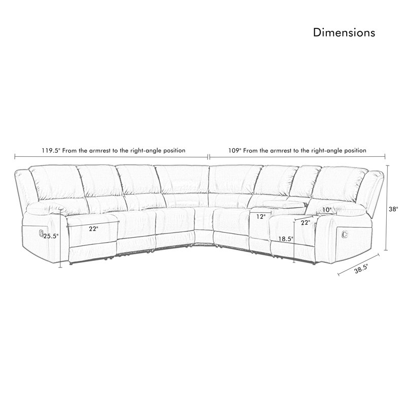 Lasceau 119" × 109" Faux Leather Manual Reclining Corner Sectional Couch with Storage and Cup Holder, Gray Faux Leather