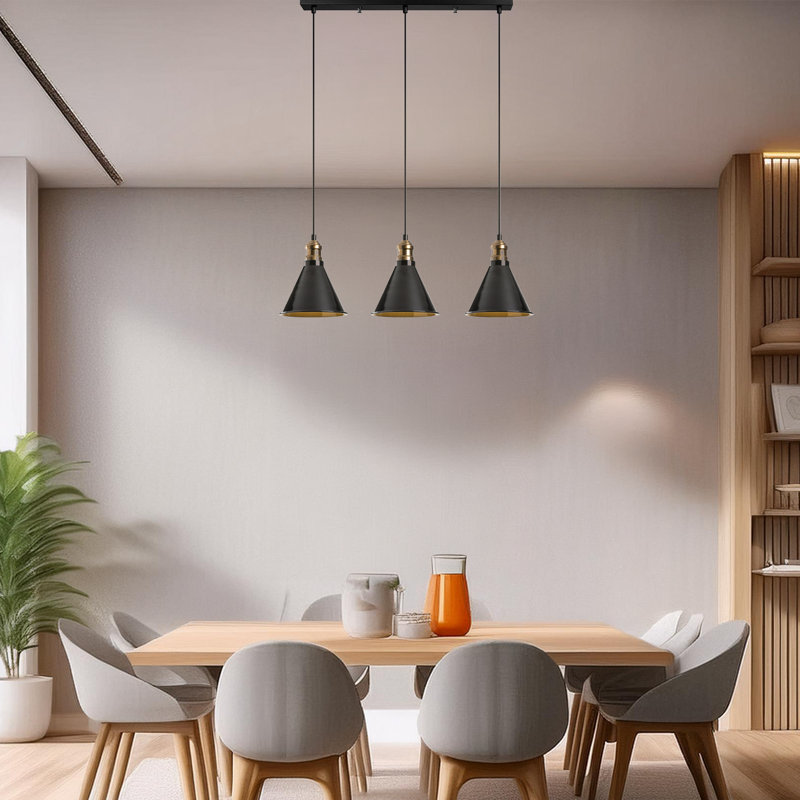 Lustre de style scandinave, métal noir, 27,6 po de diamètre x 46,1 po de hauteur | Hauteur réglable, 3 douilles E27 de 40 W maximum, design élégant pour les maisons modernes | Certifié IP20, parfait pour les espaces repas et de vie