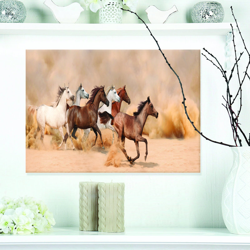 «Herd Gallops in Sand Storm», reproduction de photo sur toile tendue, H 16 po x l 32 po x P 1 po, Toile tendue