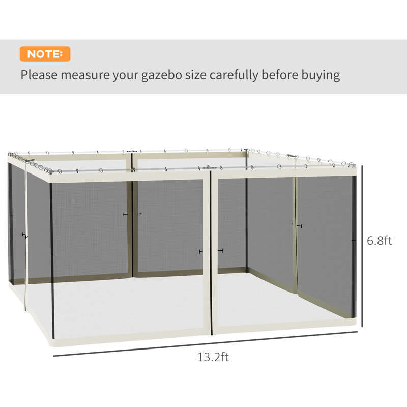 Filet de remplacement en filet de remplacement pour abris de jardin et tentes à auvent avec fermetures à glissière de 13 pi x 13 pi Outsunny, paroi latérale seulement, blanc crème