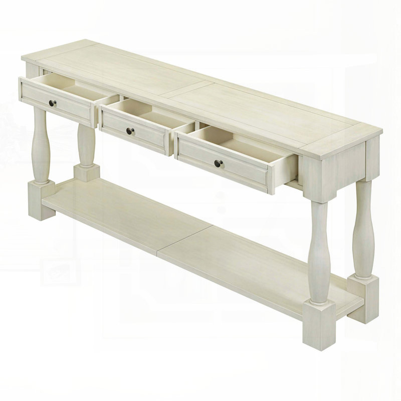 Console de 63 pouces de style méditerranéen avec 3 tiroirs et tablette (blanc antique), Blanc