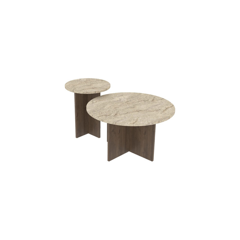 Ensemble de tables basses Modern (2 pièces), finition travertin et noyer, grand: 27,6 po x 15,7 po x 27,6 po, petit: 15,7 po x 18,5 po x 15,7 po | Panneau de particules 100% mélaminé | Élégant et fonctionnel pour la décoration de salon