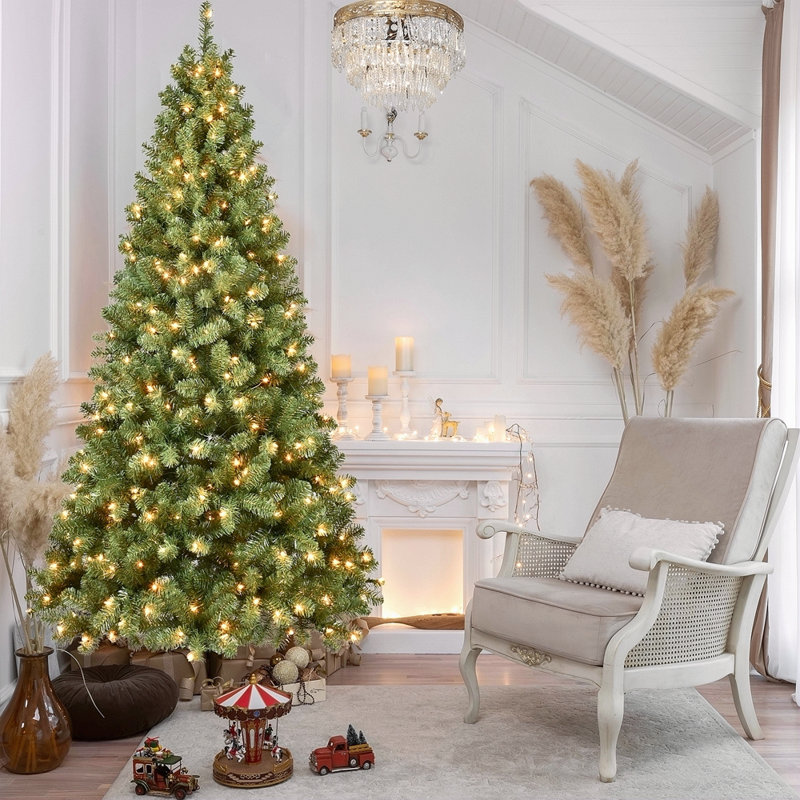 Arbre de Noël 6 pi en PVC pré-éclairé avec 300 lumières UL, 779 pointes, fil mémoire dépliable automatiquement, assemblage facile avec support en métal stable - arbre de Noël artificiel complet