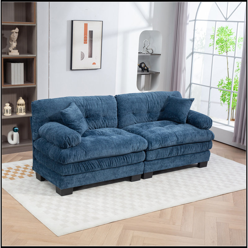 Canapé modulaire à deux places Canapé modulaire à assise profonde Canapé-lit en chenille Canapé-lit, Bleu